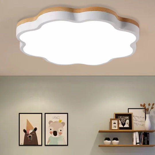 Wooden Ceiling Light with Floral Shade - Flush Mount for Kids Bedroom