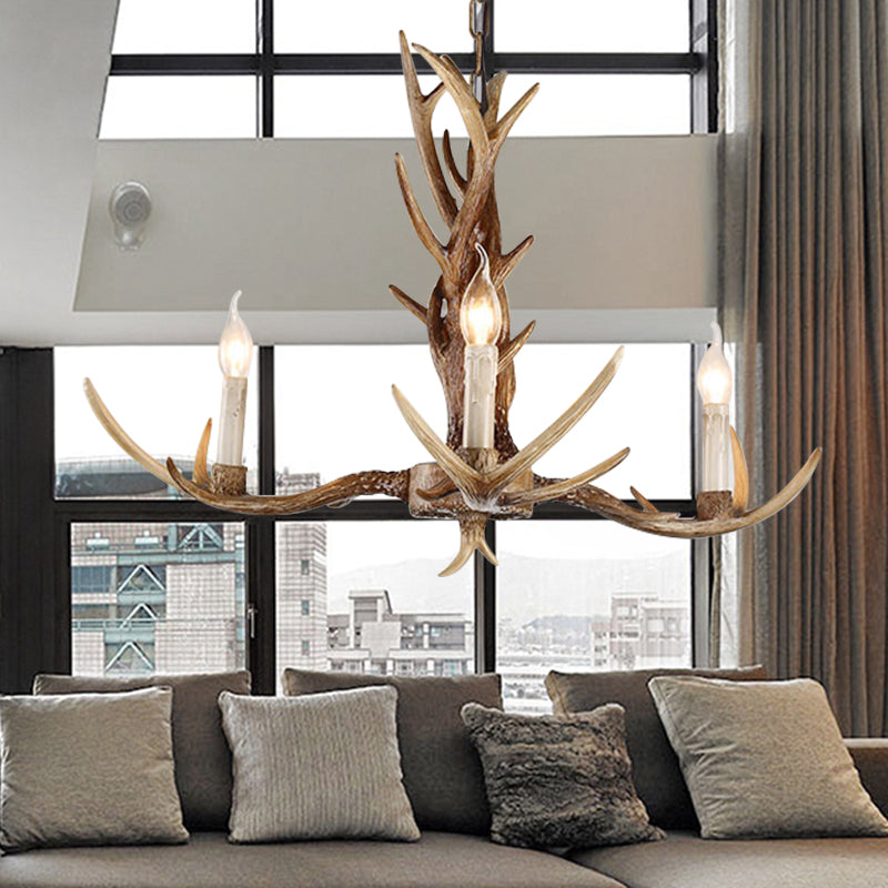 Antique Candelabra Chandelier Lighting Fixture in Beige for Living Room - 3/6/8 Lights