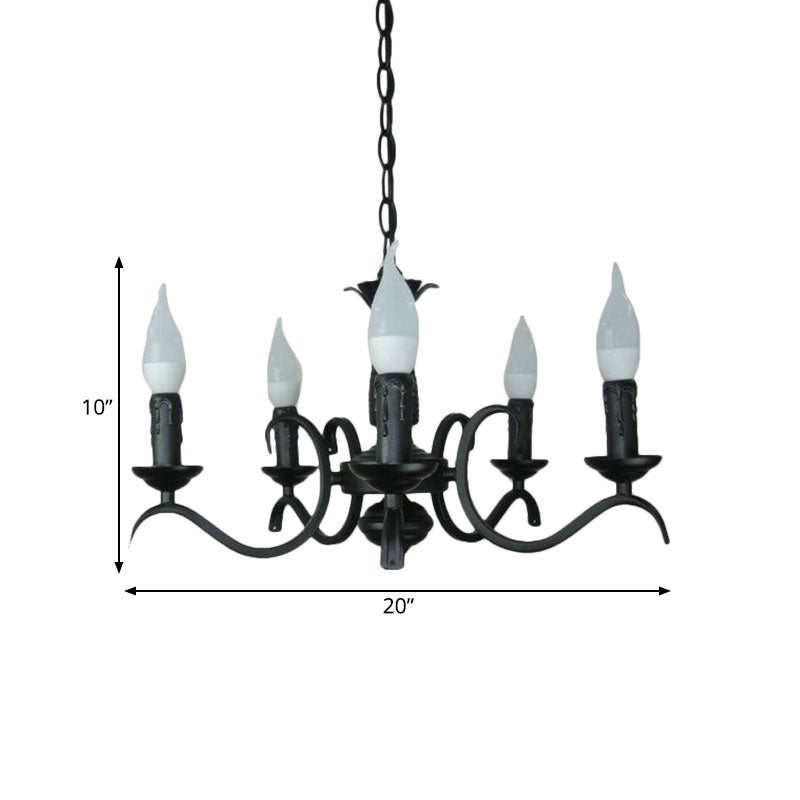 2-Tier Traditional Metal Candle Chandelier with Black Finish - Ideal for Living Room - Ceiling Hanging Light Fixture with 3/5/6 Bulbs