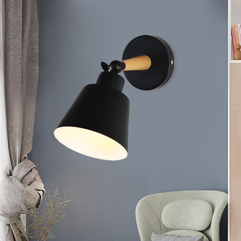 1-Light Modern Wall Mount Lamp with Bucket Shade - Black Metal Fixture for Living Room