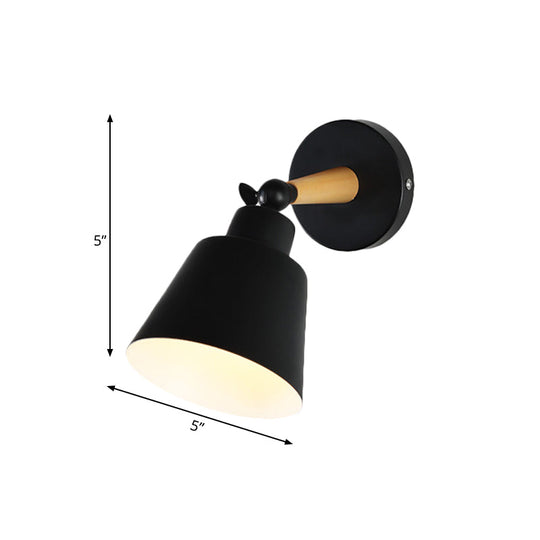 1-Light Modern Wall Mount Lamp with Bucket Shade - Black Metal Fixture for Living Room