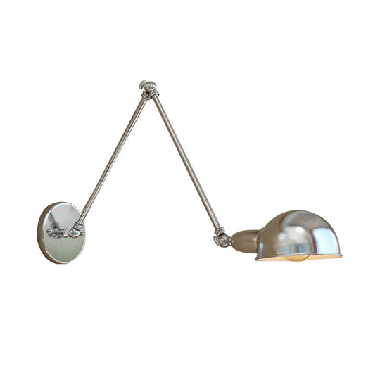 Industrial Style Metal Wall Lamp with Swing Arm & Domed Shade - Chrome Finish, Bedroom Lighting, 1 Light
