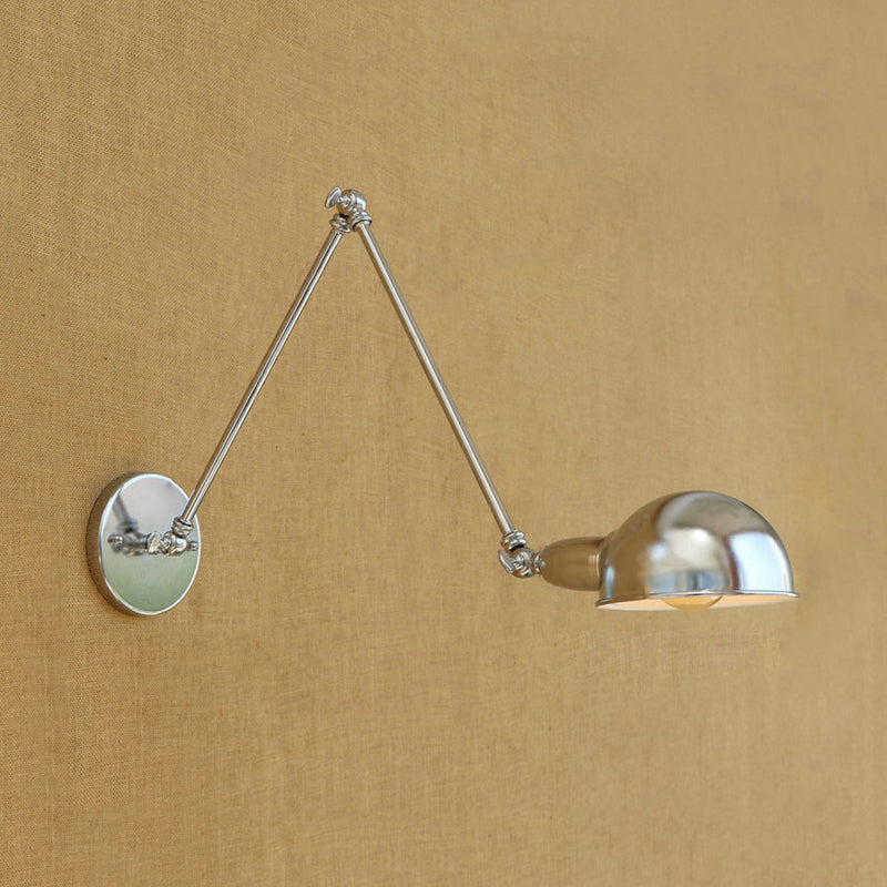 Industrial Style Metal Wall Lamp with Swing Arm & Domed Shade - Chrome Finish, Bedroom Lighting, 1 Light