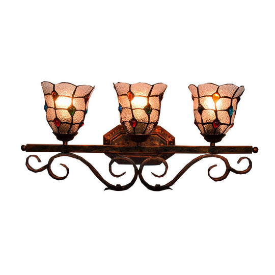Tiffany Vintage Cafe Lattice Bell Wall Light with Jewelry Glass - 3 Heads Copper Wall Lamp