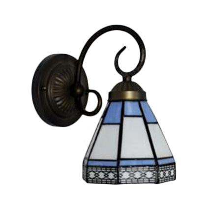 Blue Stained Glass Tiffany Sconce Light – Pyramid Cafe Restaurant Wall Fixture