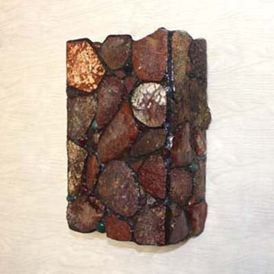 Rustic Stone Shade Rectangle Wall Sconce Light - 2 Lights, Red - Outdoor Wall Mount