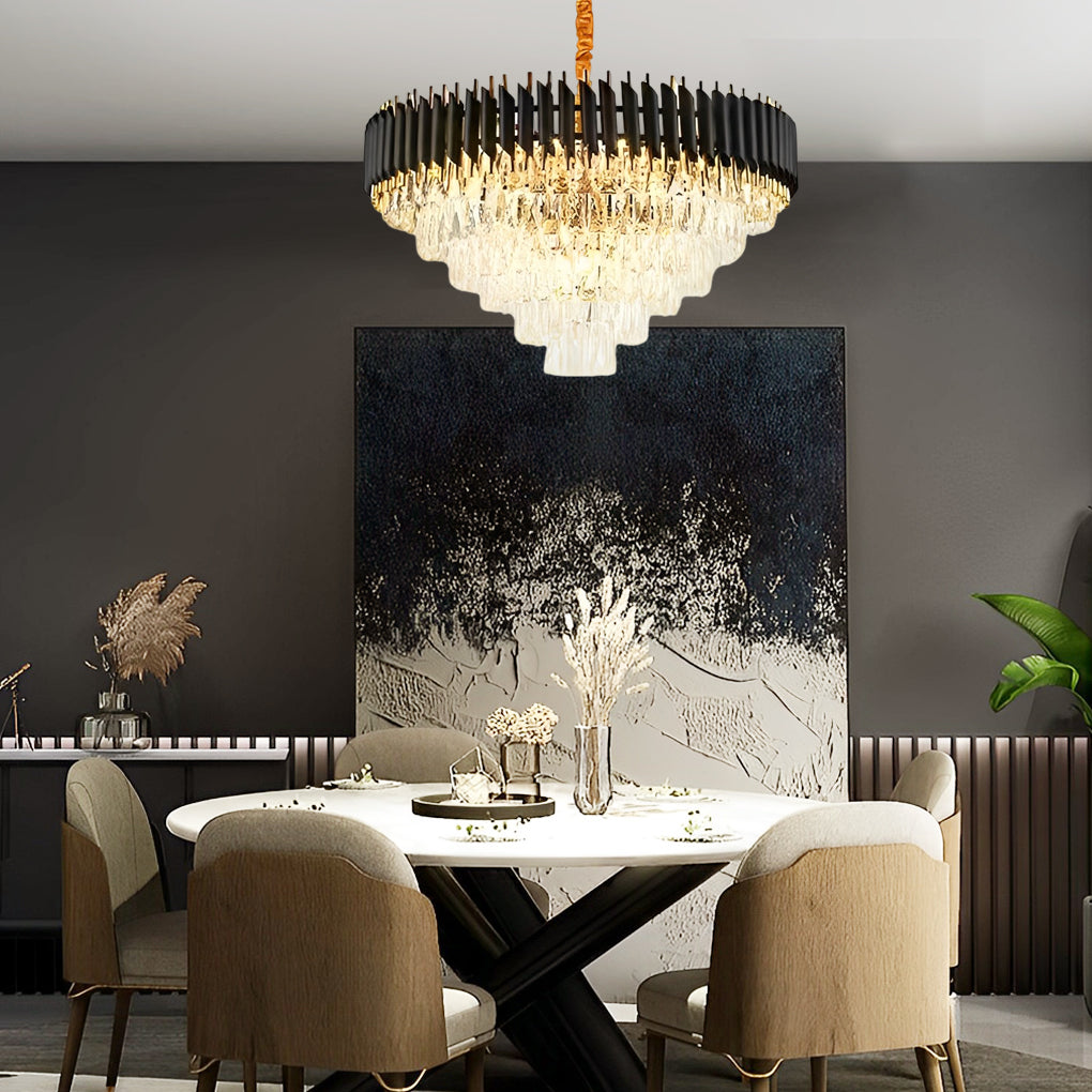 Round Oval Crystal Three Step Dimming Luxury Post Modern Chandelier