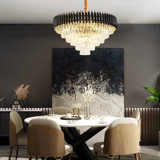 Round Oval Crystal Three Step Dimming Luxury Post Modern Chandelier