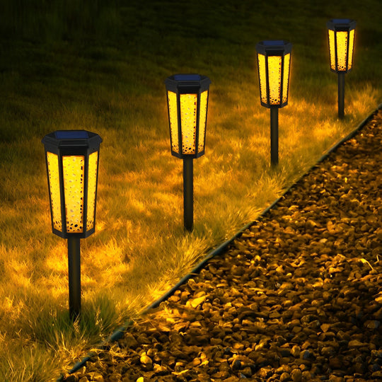 RGB Hexagon Hollow Outdoor Solar Stake Light Waterproof Landscape Lighting