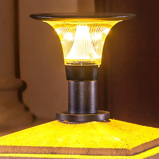 Round Dimmable LED Solar Fence Post Light Waterproof Outdoor Lamp