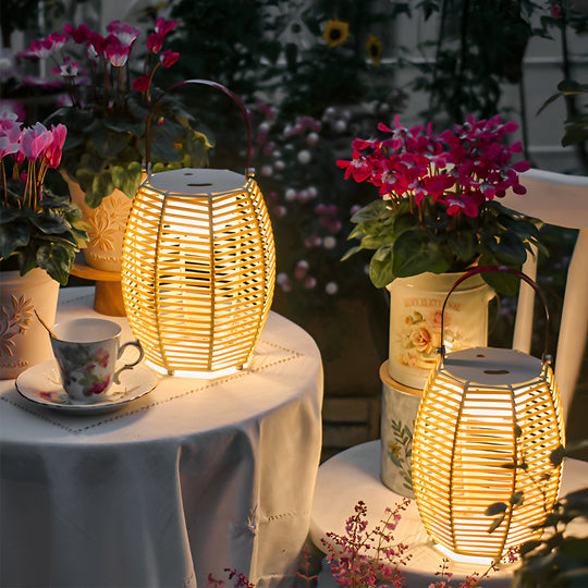 Portable Rattan Lantern Solar LED Waterproof Outdoor Floor Light