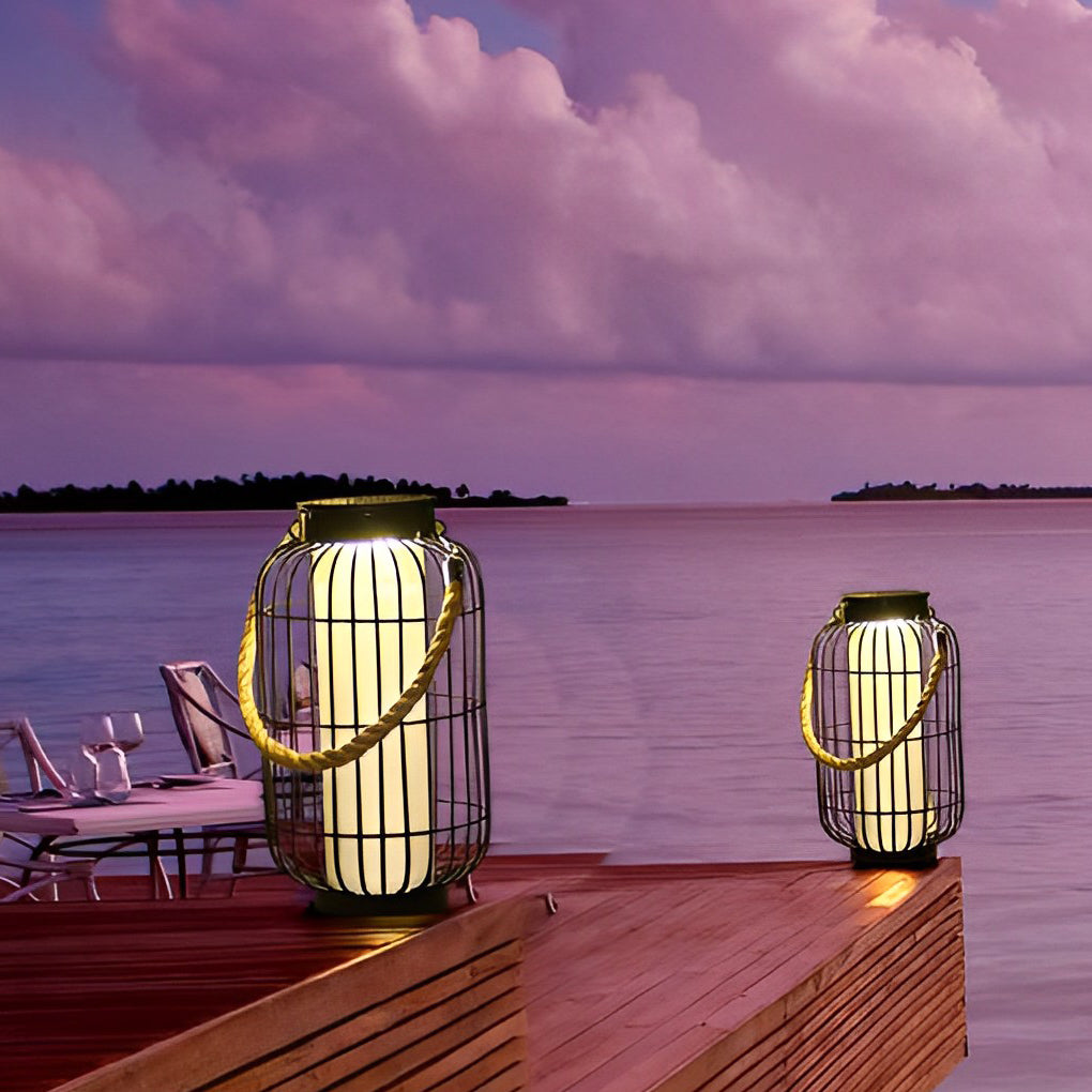 Classic Iron Lantern Solar Lawn Lamp Waterproof Portable Outdoor Light