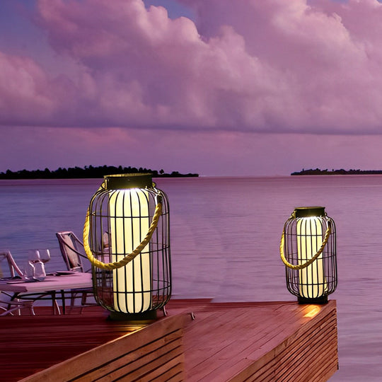 Classic Iron Lantern Solar Lawn Lamp Waterproof Portable Outdoor Light