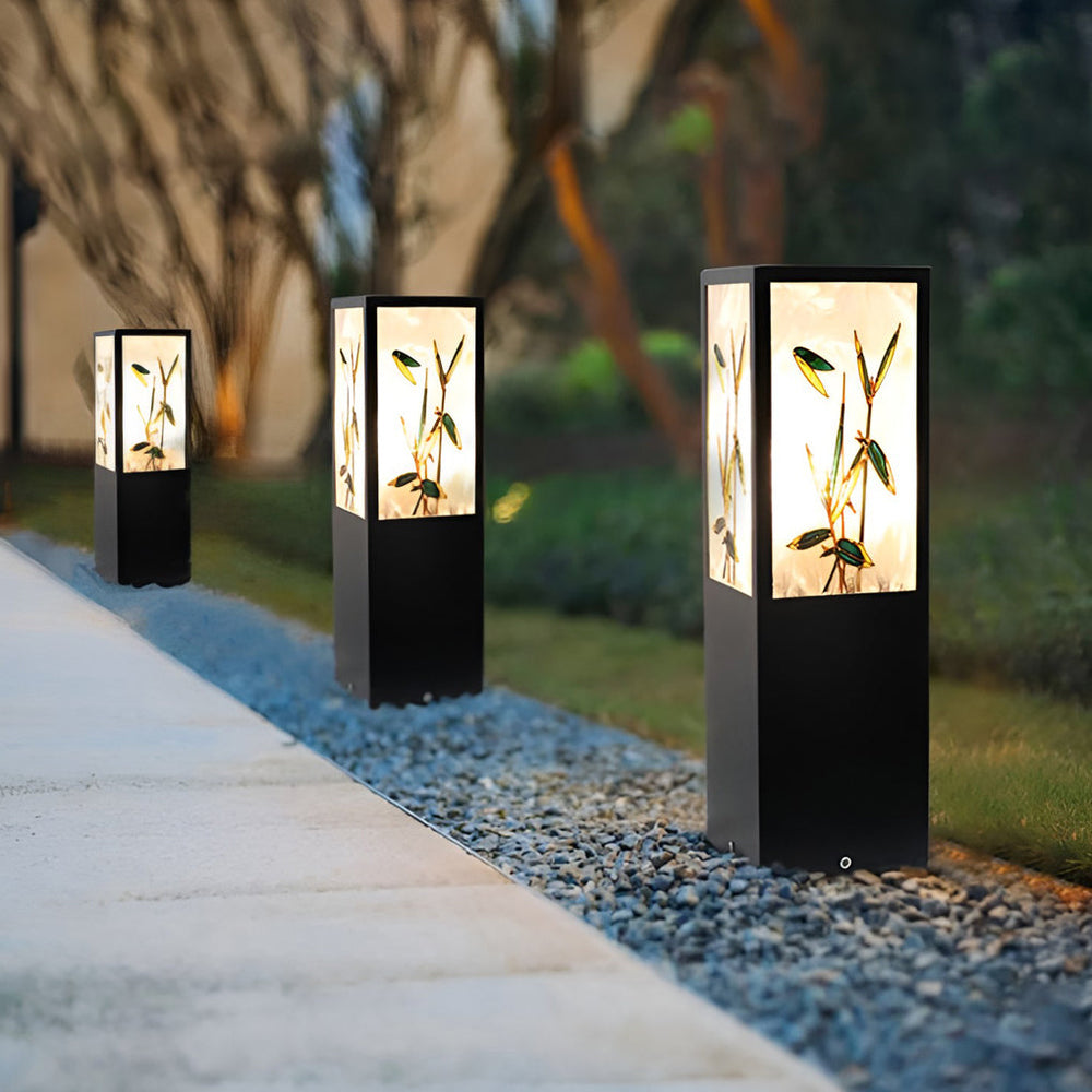 Vintage Square Solar LED Path Bollard Light with Floral Design