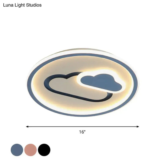 Nursery Ultra-Thin LED Ceiling Light in Kids Style Cloud Design - 16"/19.5" Wide Acrylic Fixture in Pink/Blue/Black