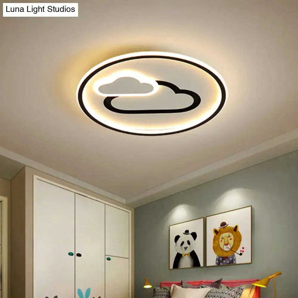 Nursery Ultra-Thin LED Ceiling Light in Kids Style Cloud Design - 16"/19.5" Wide Acrylic Fixture in Pink/Blue/Black