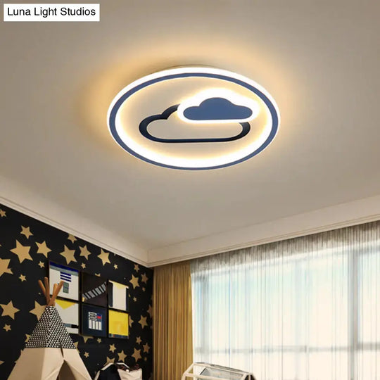 Nursery Ultra-Thin LED Ceiling Light in Kids Style Cloud Design - 16"/19.5" Wide Acrylic Fixture in Pink/Blue/Black