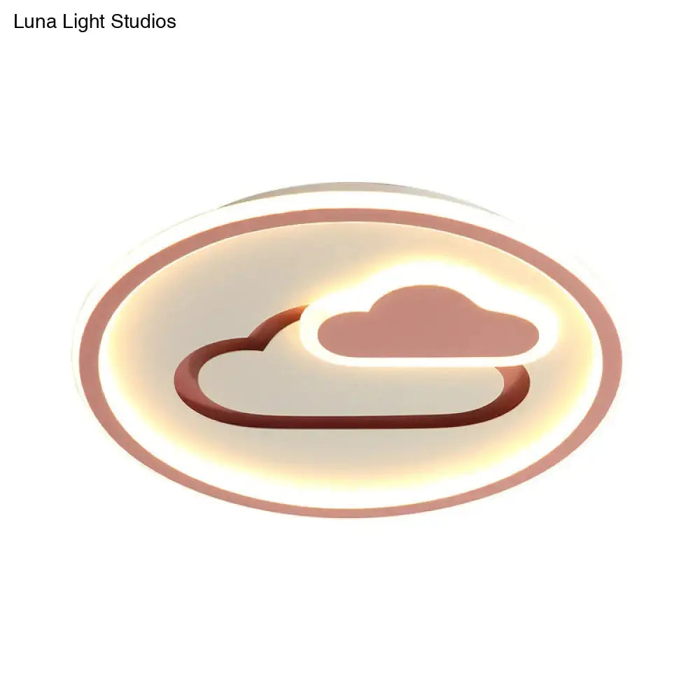 Nursery Ultra-Thin LED Ceiling Light in Kids Style Cloud Design - 16"/19.5" Wide Acrylic Fixture in Pink/Blue/Black