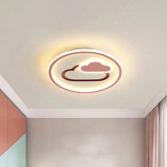 Nursery Ultra-Thin LED Ceiling Light in Kids Style Cloud Design - 16"/19.5" Wide Acrylic Fixture in Pink/Blue/Black