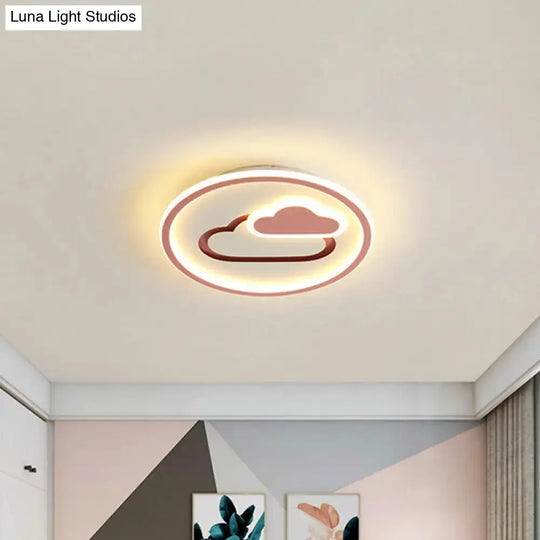 Nursery Ultra-Thin LED Ceiling Light in Kids Style Cloud Design - 16"/19.5" Wide Acrylic Fixture in Pink/Blue/Black