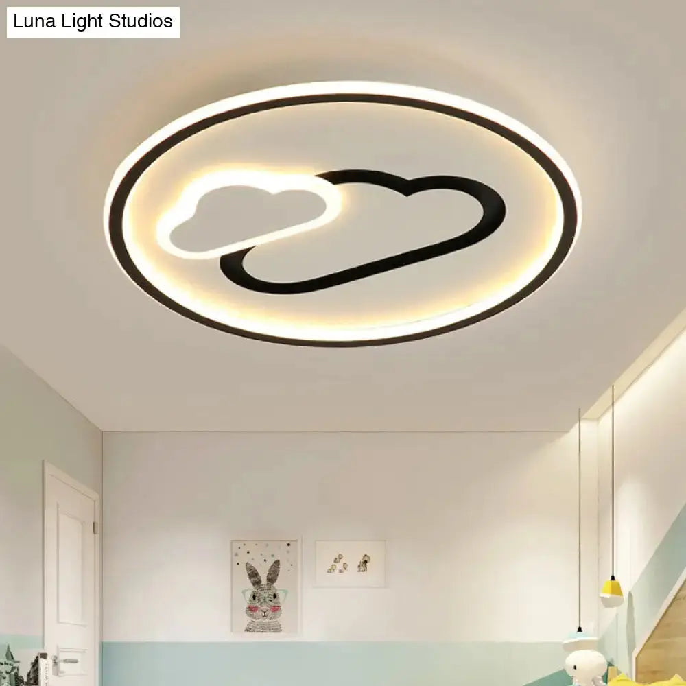 Nursery Ultra-Thin LED Ceiling Light in Kids Style Cloud Design - 16"/19.5" Wide Acrylic Fixture in Pink/Blue/Black