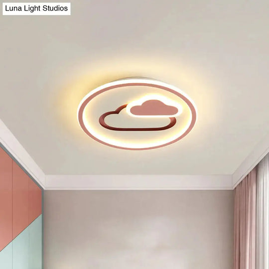 Nursery Ultra-Thin LED Ceiling Light in Kids Style Cloud Design - 16"/19.5" Wide Acrylic Fixture in Pink/Blue/Black