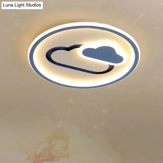 Nursery Ultra-Thin LED Ceiling Light in Kids Style Cloud Design - 16"/19.5" Wide Acrylic Fixture in Pink/Blue/Black