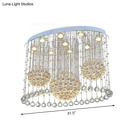 Contemporary 9-Bulb Crystal Drape Flushmount Ceiling Light for Bedroom - Modern Stainless Steel Design