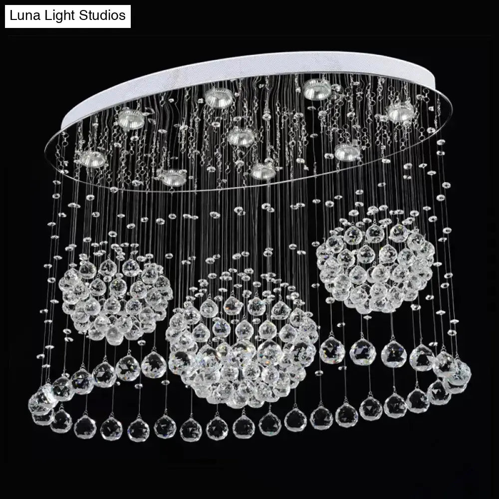 Contemporary 9-Bulb Crystal Drape Flushmount Ceiling Light for Bedroom - Modern Stainless Steel Design