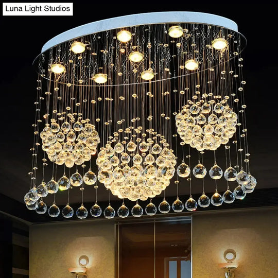 Contemporary 9-Bulb Crystal Drape Flushmount Ceiling Light for Bedroom - Modern Stainless Steel Design