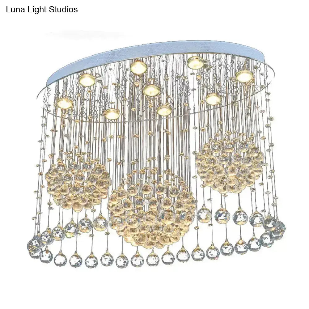 Contemporary 9-Bulb Crystal Drape Flushmount Ceiling Light for Bedroom - Modern Stainless Steel Design