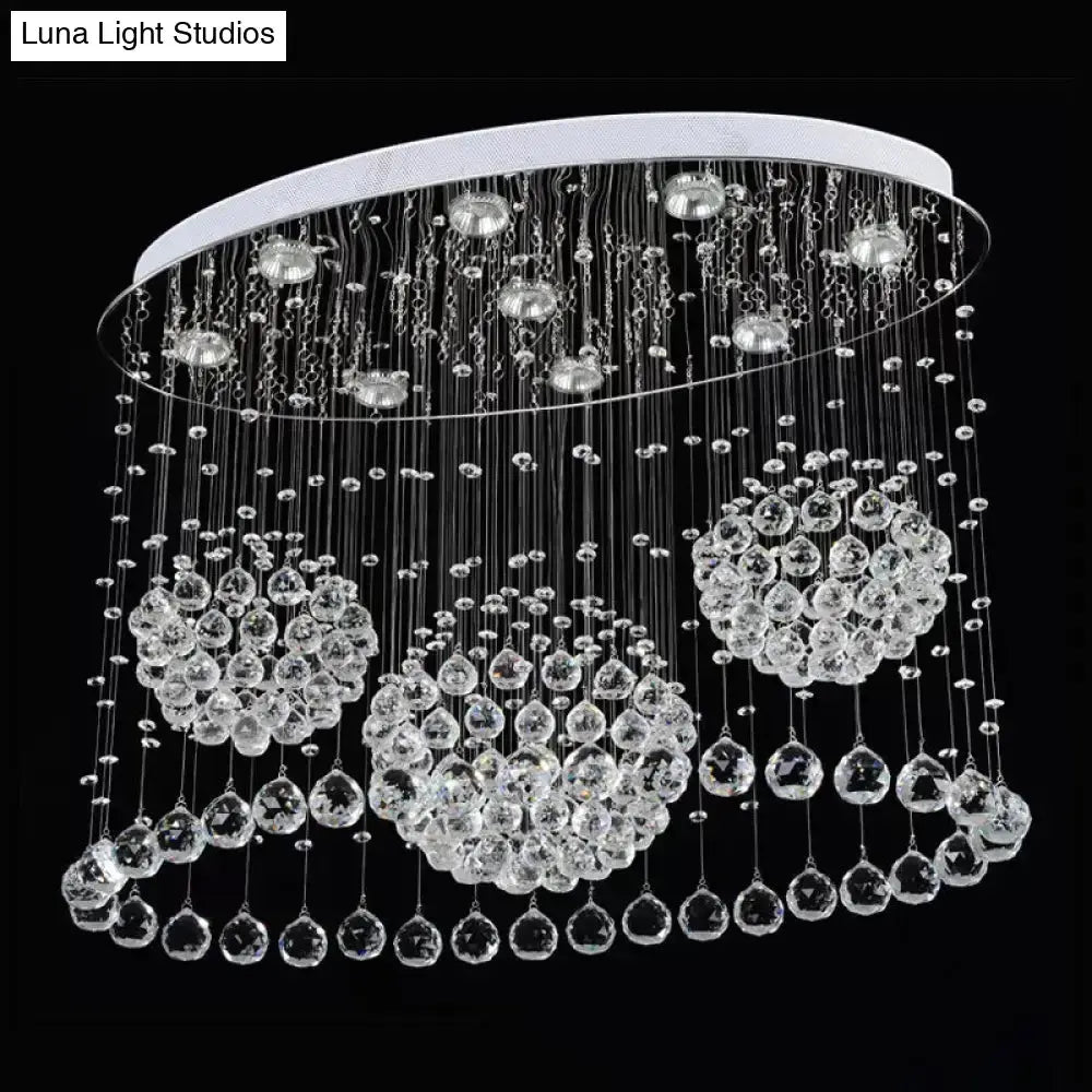 Contemporary 9-Bulb Crystal Drape Flushmount Ceiling Light for Bedroom - Modern Stainless Steel Design