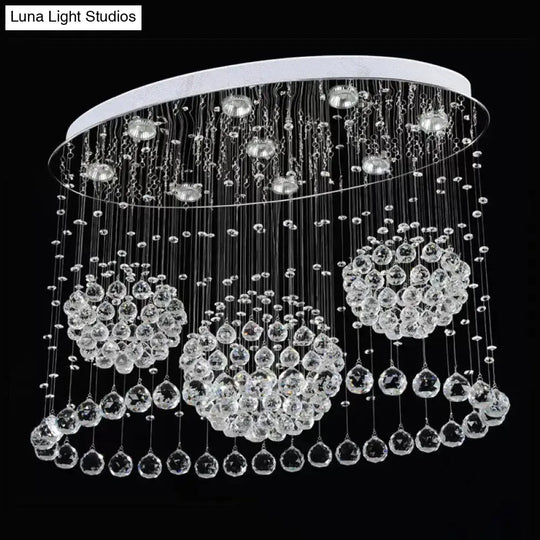 Contemporary 9-Bulb Crystal Drape Flushmount Ceiling Light for Bedroom - Modern Stainless Steel Design