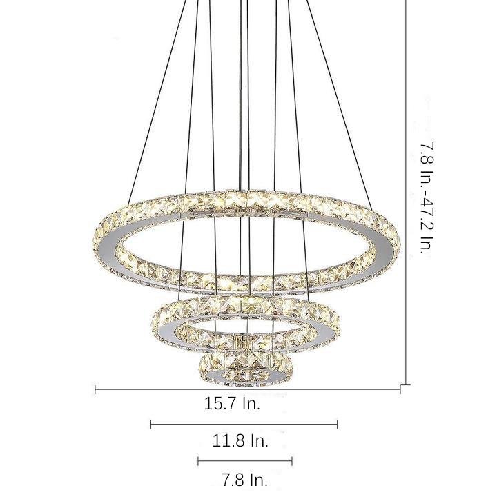 3-Ring Adjustable Circles Tiered Crystal LED Modern Chandelier