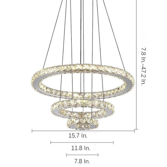 3-Ring Adjustable Circles Tiered Crystal LED Modern Chandelier