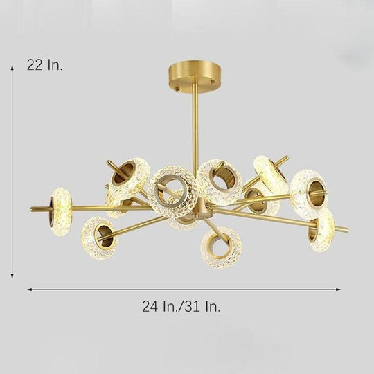 Modern Brass LED Chandelier with Ring Crystal Shades