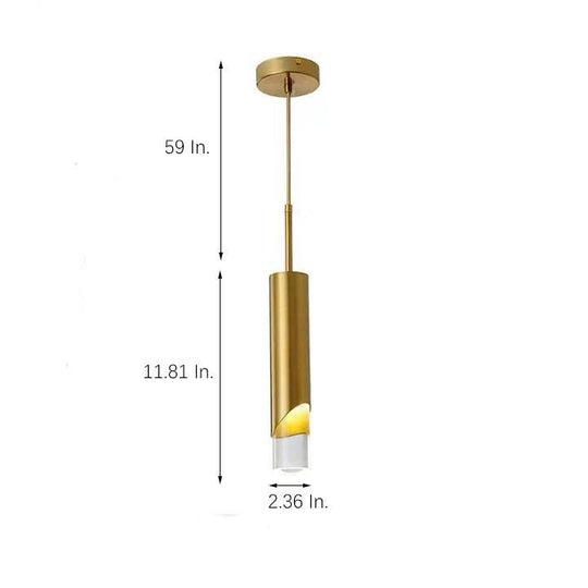 Elongated Slender Cylinder Modern Gold Crystal Column Pendant Light