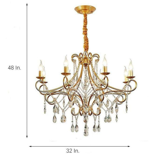 Vintage 8 Light Candle Chandelier with Crystal Accents
