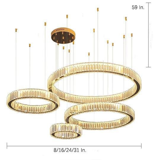 4-Ring Gold Modern Crystal LED Chandelier