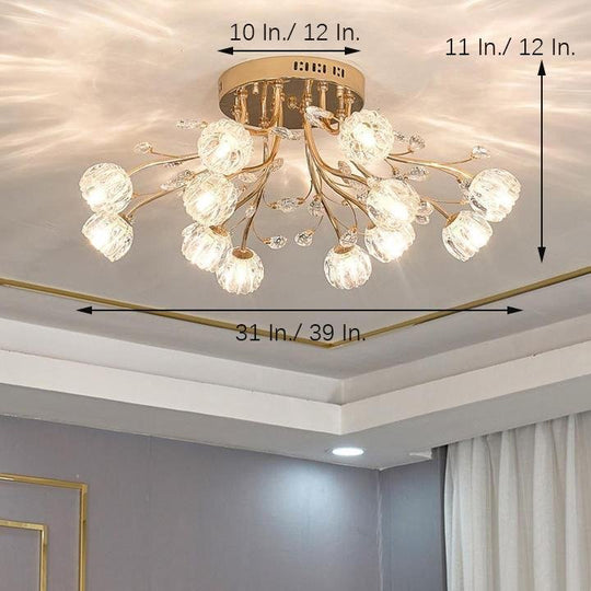 Globe Glass Crystal Cluster LED Flush Mount Ceiling Light