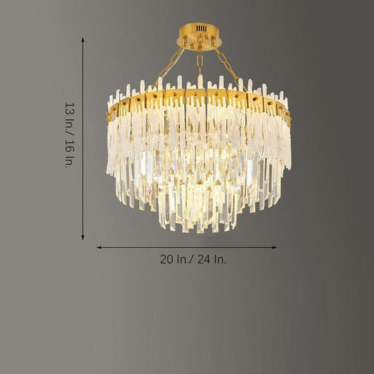 Nordic Style Round Gold Crystal LED Chandelier – 16" Adjustable Cord