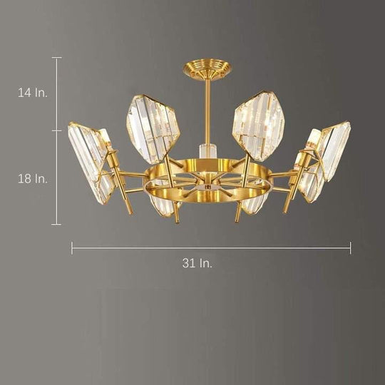 Brass Ring Frame Crystal LED Chandelier – Gold Metal with Crystal Accents