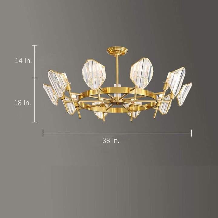 Brass Ring Frame Crystal LED Chandelier – Gold Metal with Crystal Accents