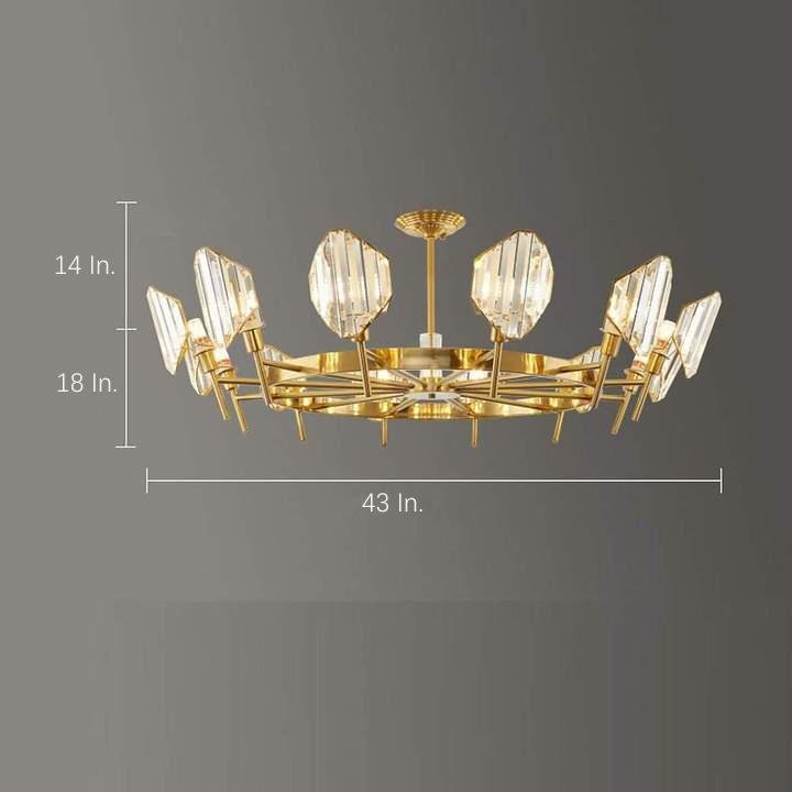 Brass Ring Frame Crystal LED Chandelier – Gold Metal with Crystal Accents