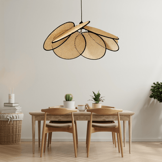 Arlette Leaf Grid Rural Rattan Chandelier