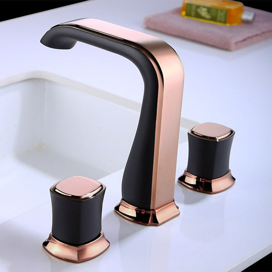 Bathroom Basin Sink Faucets Brass Widespread Mixer Tap Copper Hot & Cold Lavatory Crane 3 Hole White Gold/Black/Chrome/Rose Gold