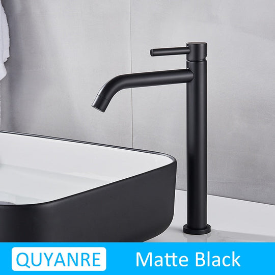 Black Chrome Tall Basin Sink Faucet Slim Bathroom Washbasin Water Mixer Tap Hot Cold Water Basin Crane Tap Bathroom Tap