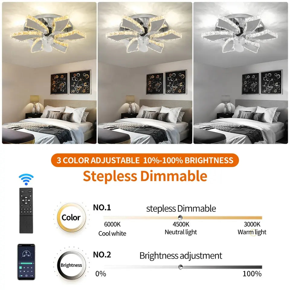 Isabella 7-Blade Smart LED Crystal Ceiling Fan