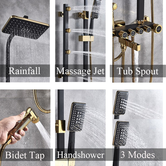 Luxury White Gold Shower Faucet Set 5-Function Switch Wall Mount Rain Shower Head With Hand Shower Bathtub Spout Bidet Tap Mixer