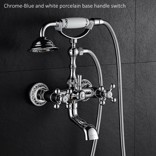 Luxury Crystal Handle Bathtub Gold Brass Faucet with Hand Shower Telephone Type Bath Faucets Sets Mixer Tap Wall Mounted